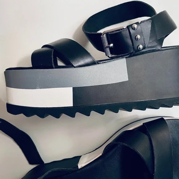 CULT 8 Yoox PLATFORM Genuine LEATHER ITALY style Comfort GRAPHIC DESIGN Black - Picture 2 of 8